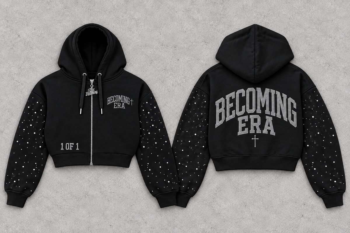 Becoming Era “1 of 1” Cropped Rhinestone Zip-Up Jacket