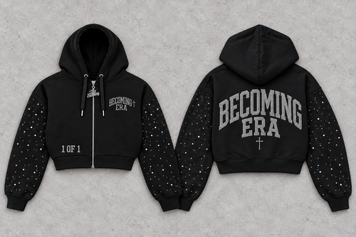 Becoming Era “1 of 1” Cropped Rhinestone Zip-Up Jacket