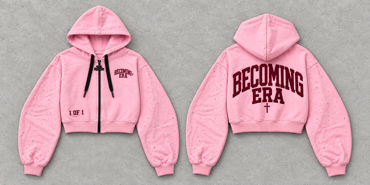 Becoming Era “1 of 1” Cropped Rhinestone Zip-Up Jacket